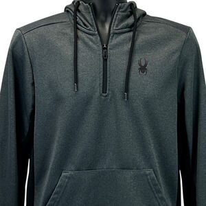 Spyder Active ProWeb Hoodie Mens S Small Gray 1/4 Zip Fleece Hooded Sweatshirt